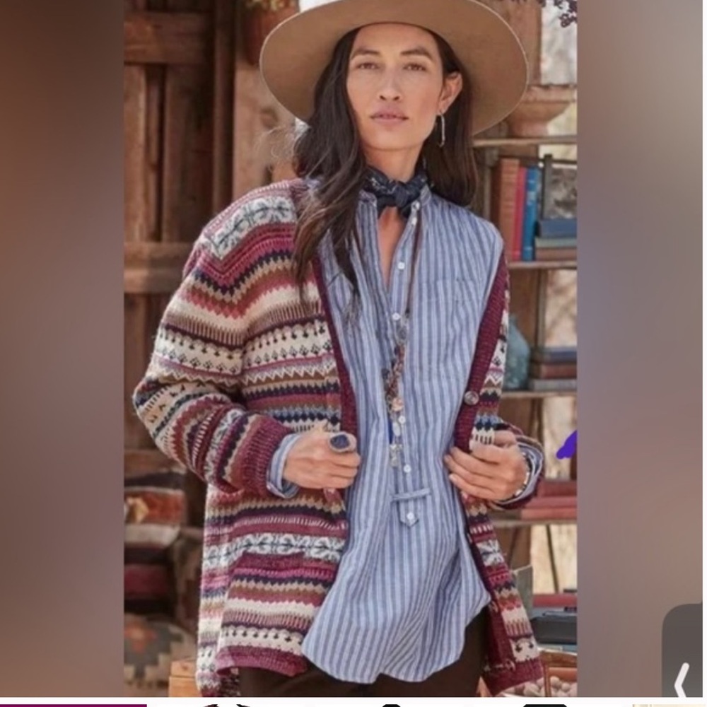 Sundance Multicolor Striped Knit Cardigan - Burgundy, Cream, Teal